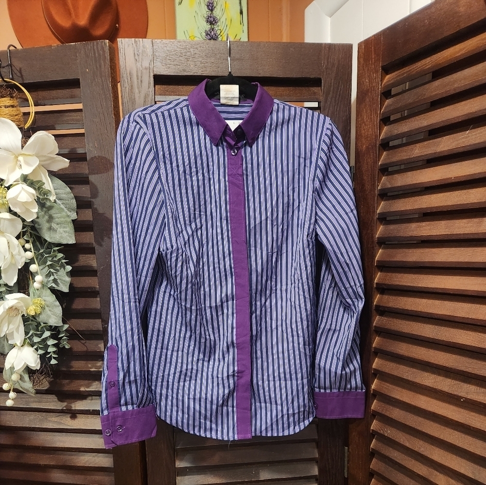 Vintage Purple and Black Striped Button Down Shirt